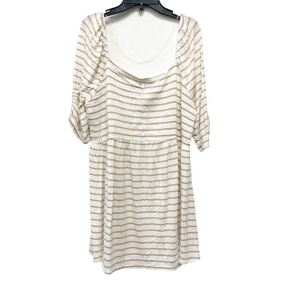 Isabel Maternity Women's Elbow Sleeve Smocked Maternity Top Cream Striped XXL - Picture 1 of 4